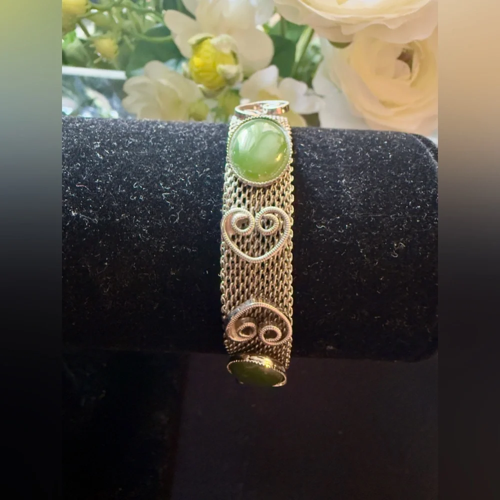Gold-Tone Green Stone Filigree Bracelet - Women Jewelry